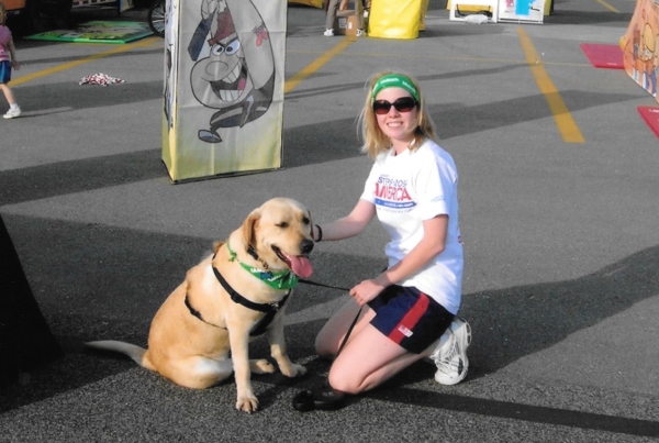 Lori on the Steps Across America journey as official 'dog handler'. 